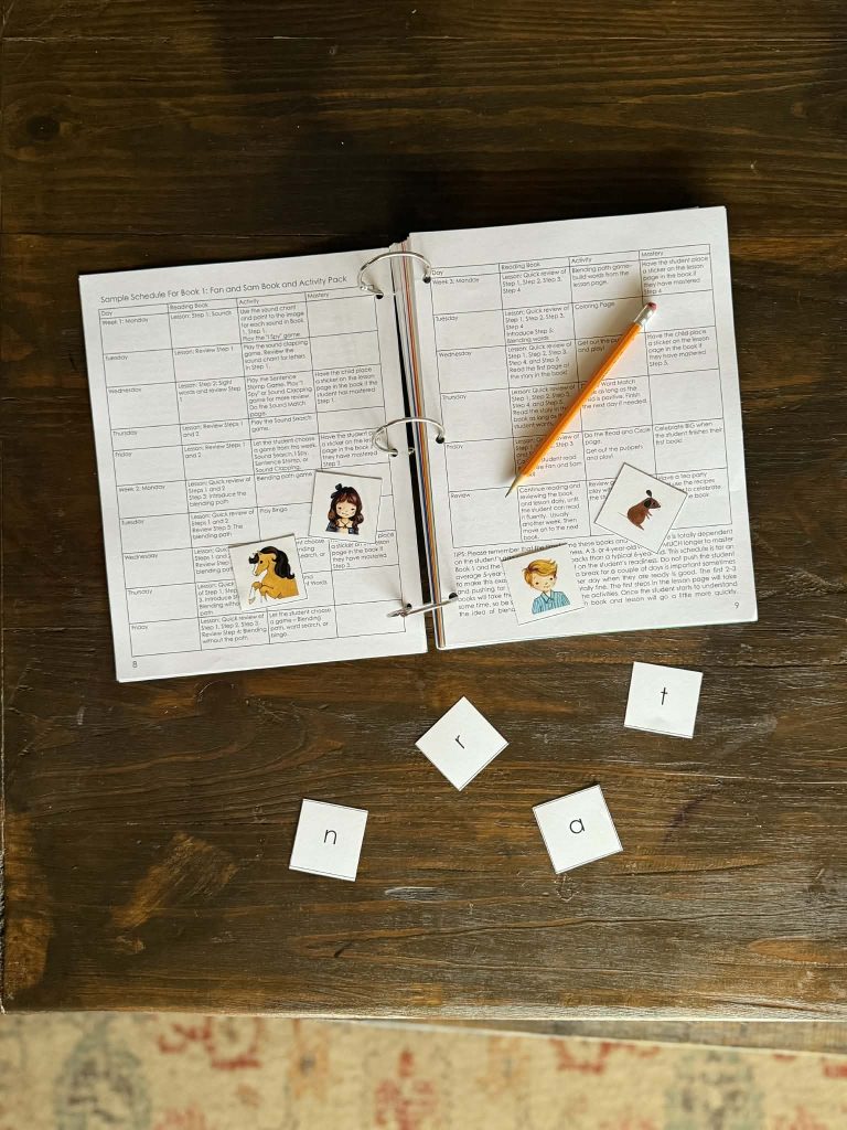 Dash Into Learning reading lesson schedule and hands-on phonics materials